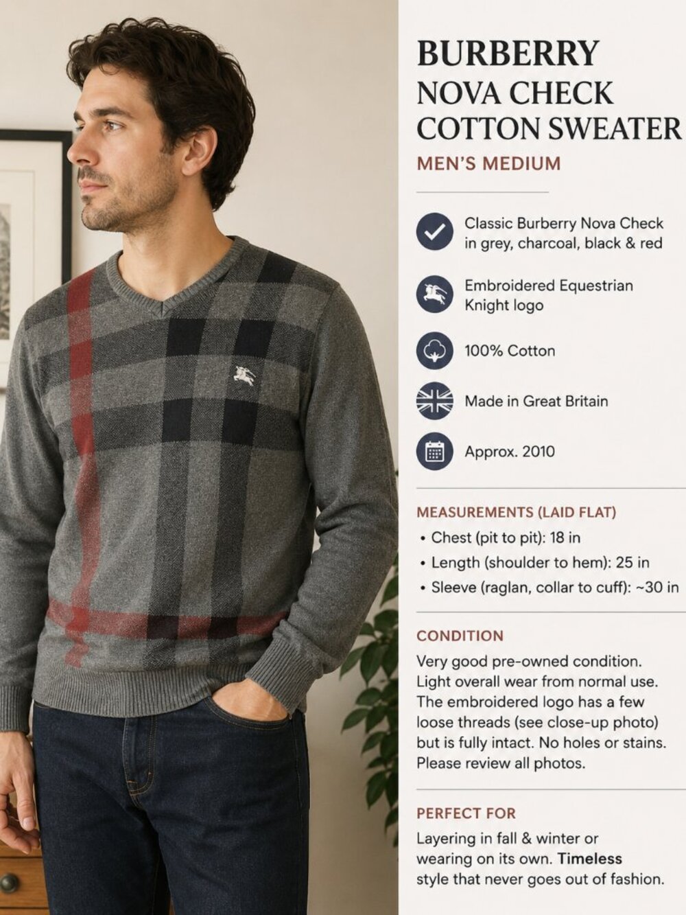 Burberry Men's Nova Check Cotton Sweater | c. ~2010